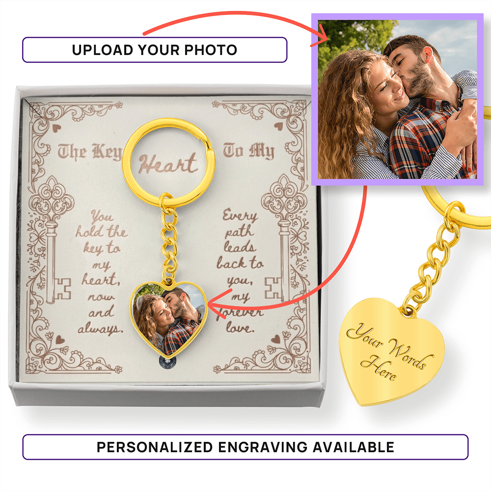Custom Photo Upload Heart Keychain: Key To My Heart