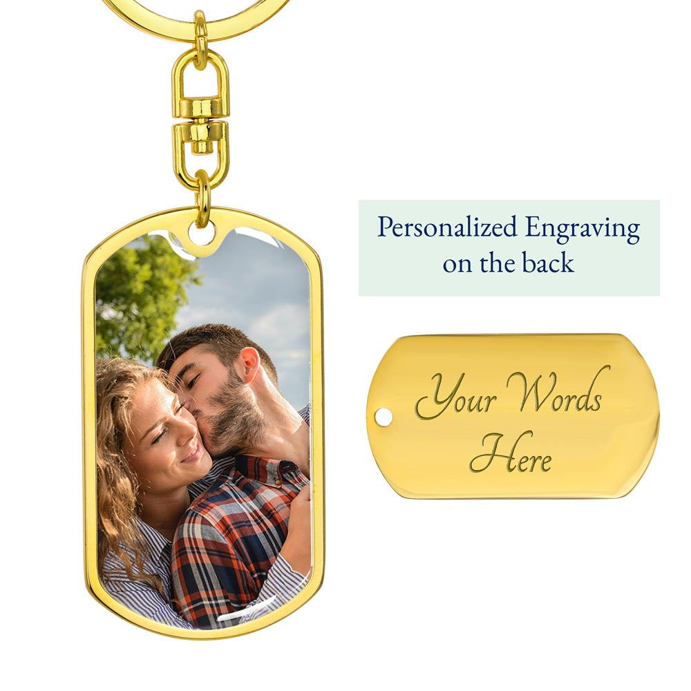Custom Photo Upload Dog Tag Keychain: Vintage Love
