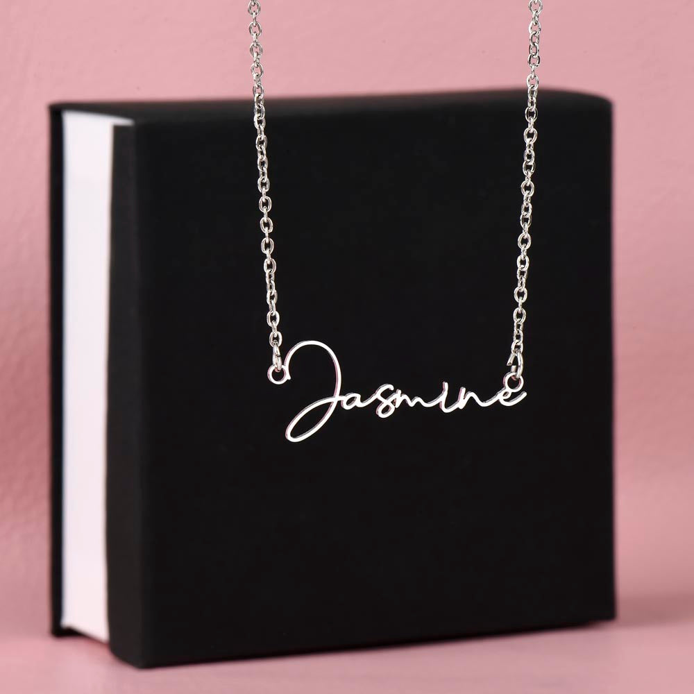 Custom Horizontal Signature Name Necklace: Fantastic Happy Birthday