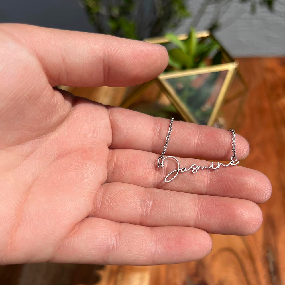 Custom Horizontal Signature Name Necklace: Fantastic Happy Birthday