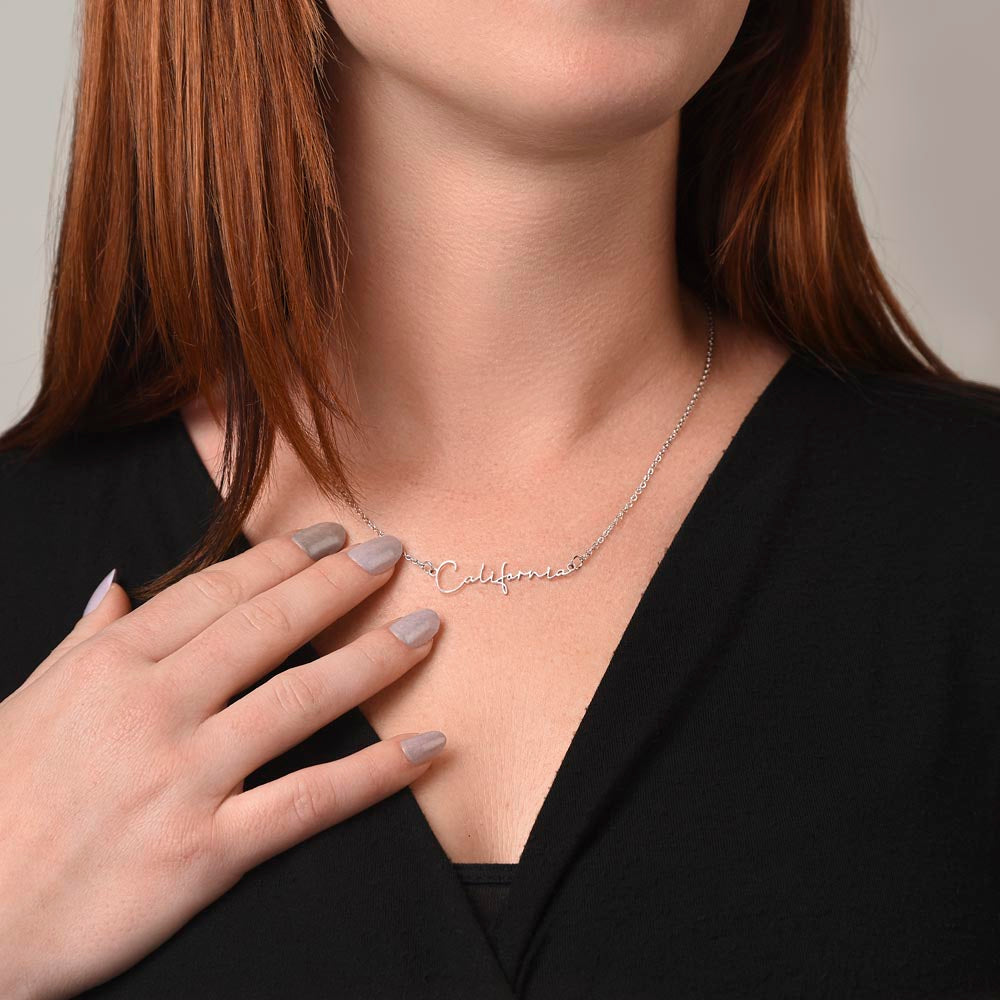 Custom Horizontal Signature Name Necklace: Fantastic Happy Birthday