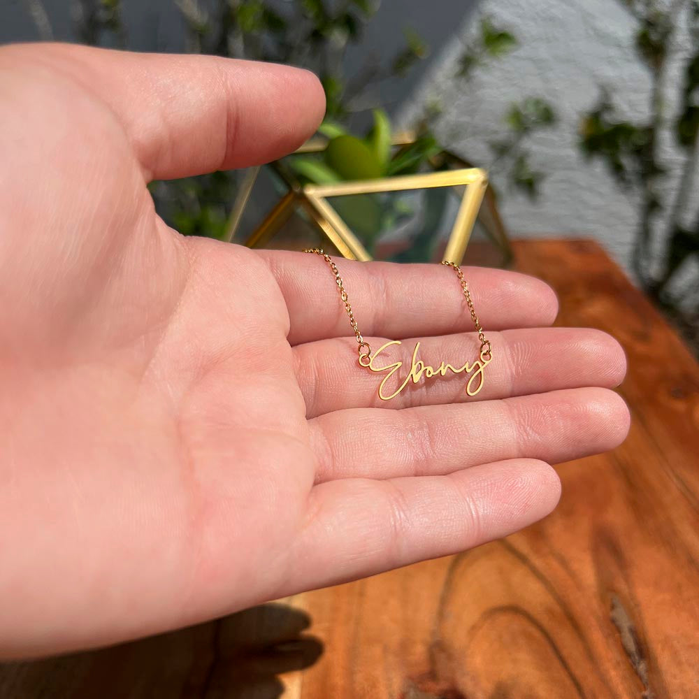 Custom Horizontal Signature Name Necklace: Fantastic Happy Birthday