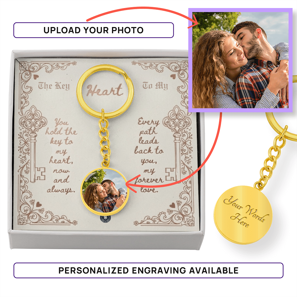 Custom Photo Upload Circle Keychain: Key to My Heart