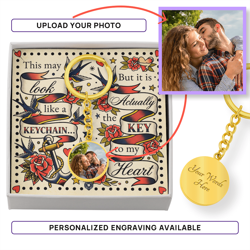 Custom Photo Upload Circle Keychain: Vintage Love