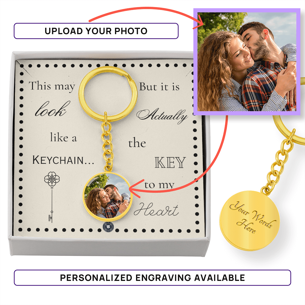 Custom Photo Upload Circle Keychain: Boho Love