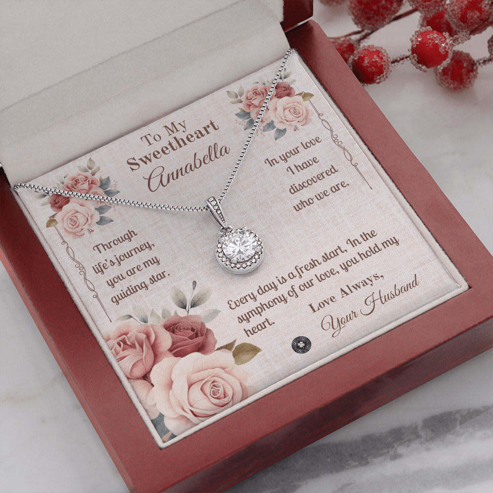 Eternal Hope Necklace: Sweetheart Jewelry Mahogany Style Luxury Box with LED The Silver Clover & Co.