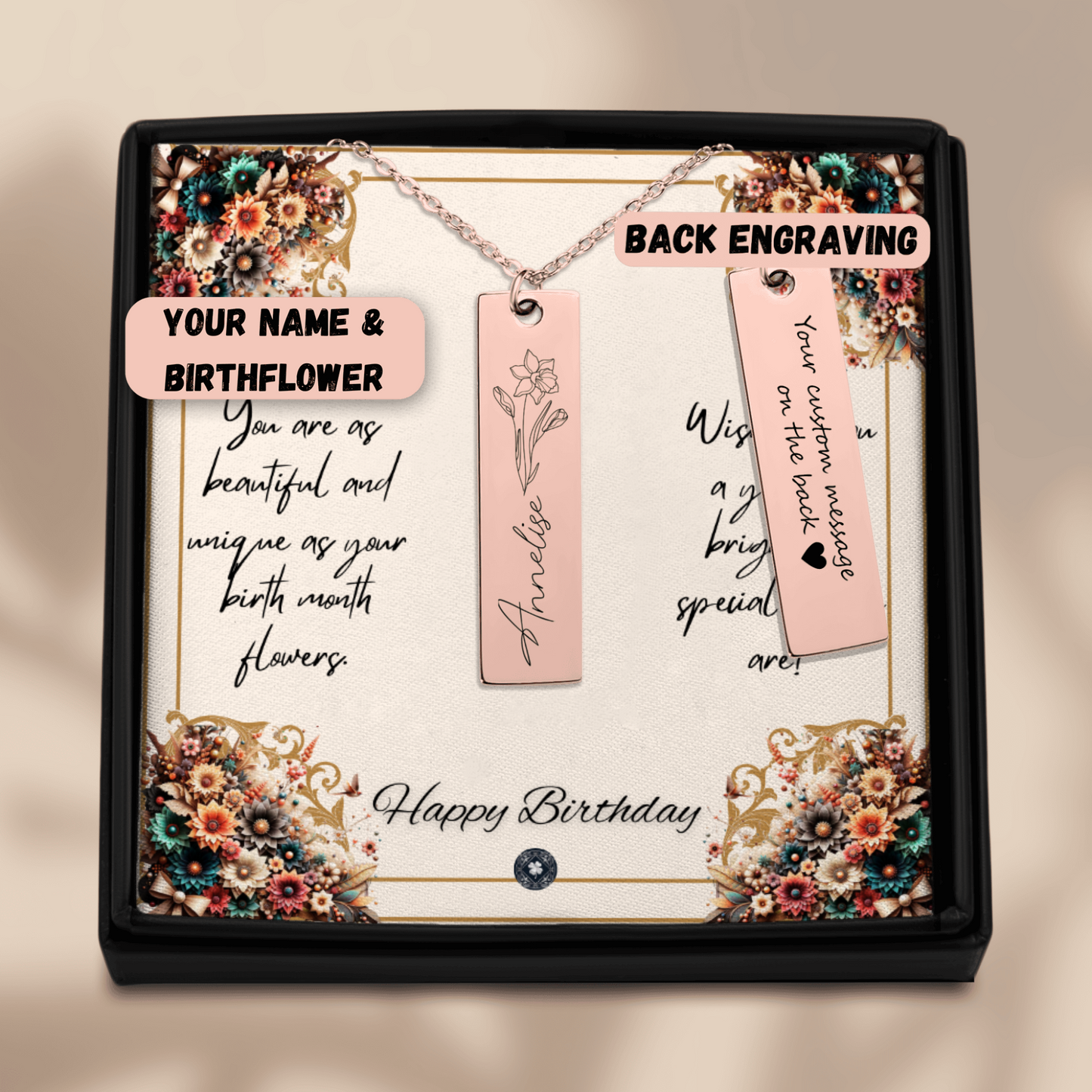Name & Birth Flower Tag Necklace