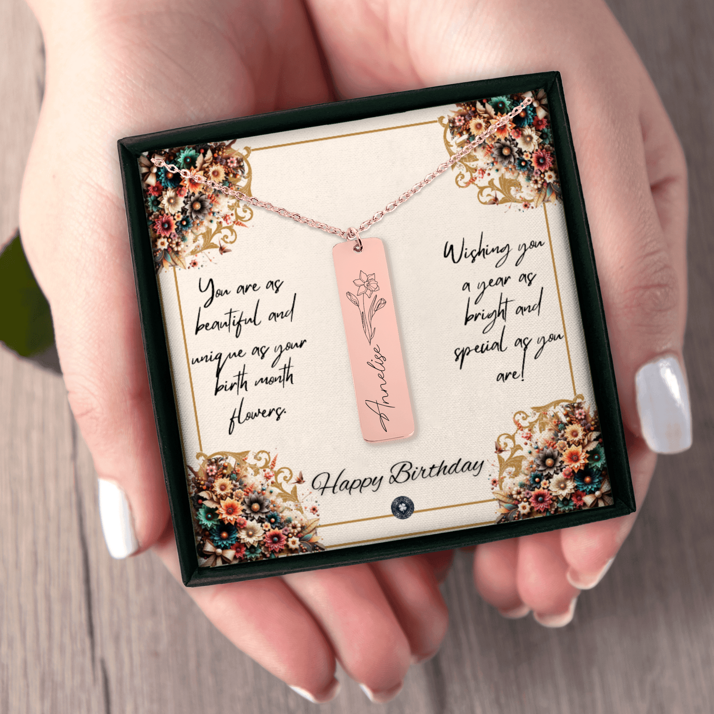 Name & Birth Flower Tag Necklace