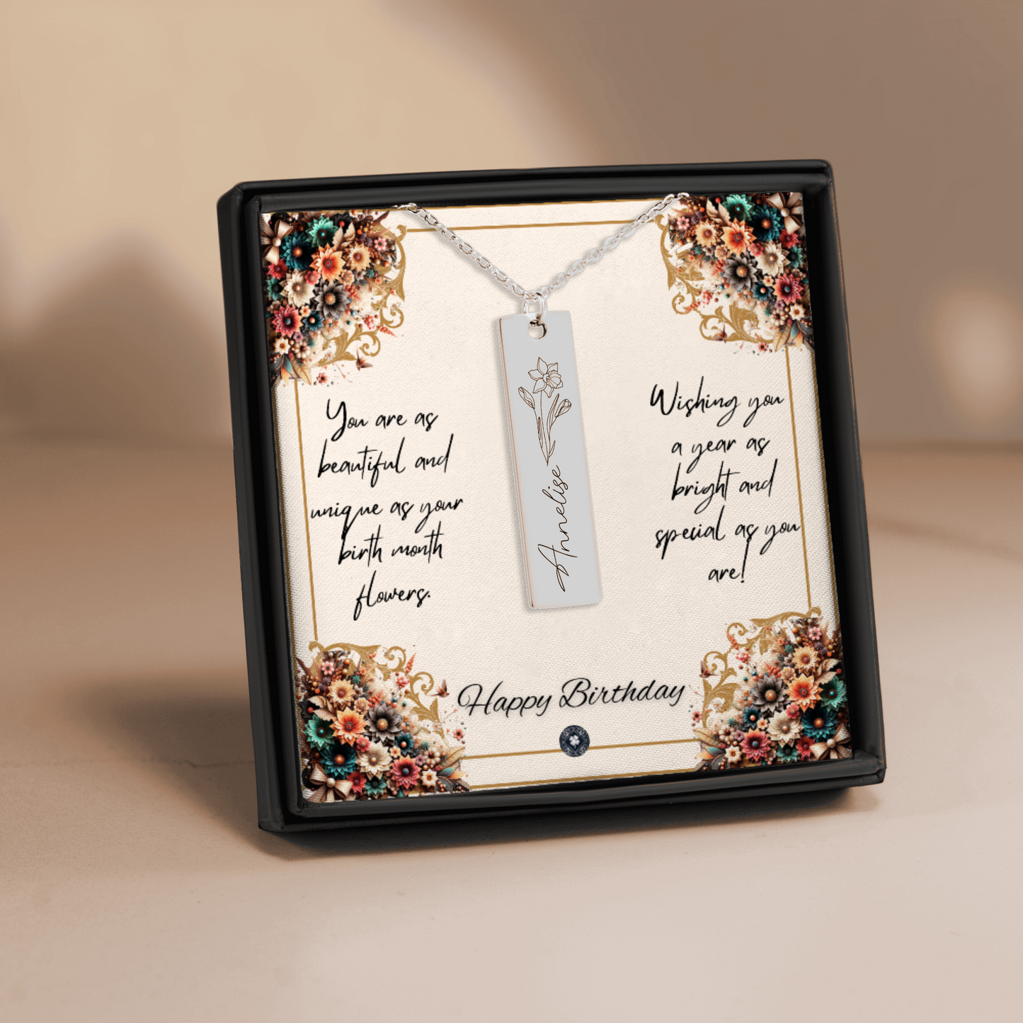 Name & Birth Flower Tag Necklace