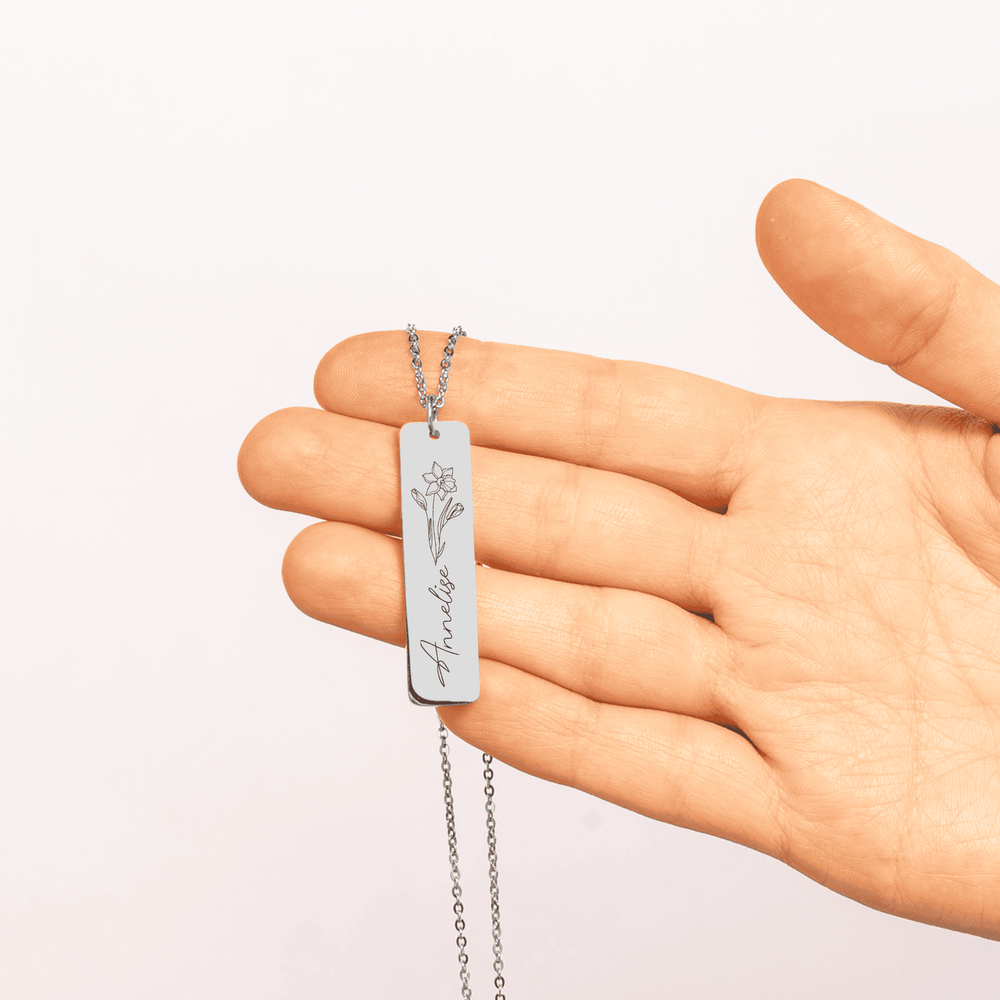 Name & Birth Flower Tag Necklace
