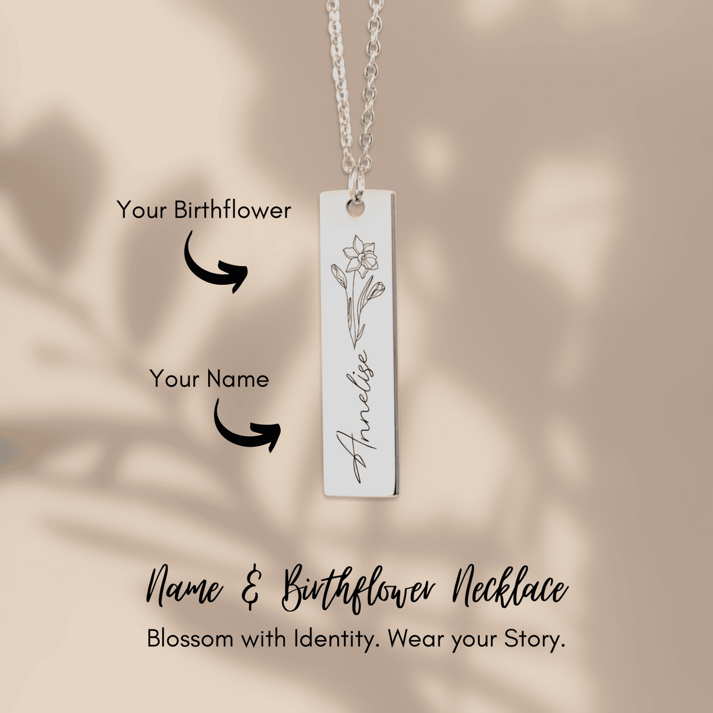 Name & Birth Flower Tag Necklace