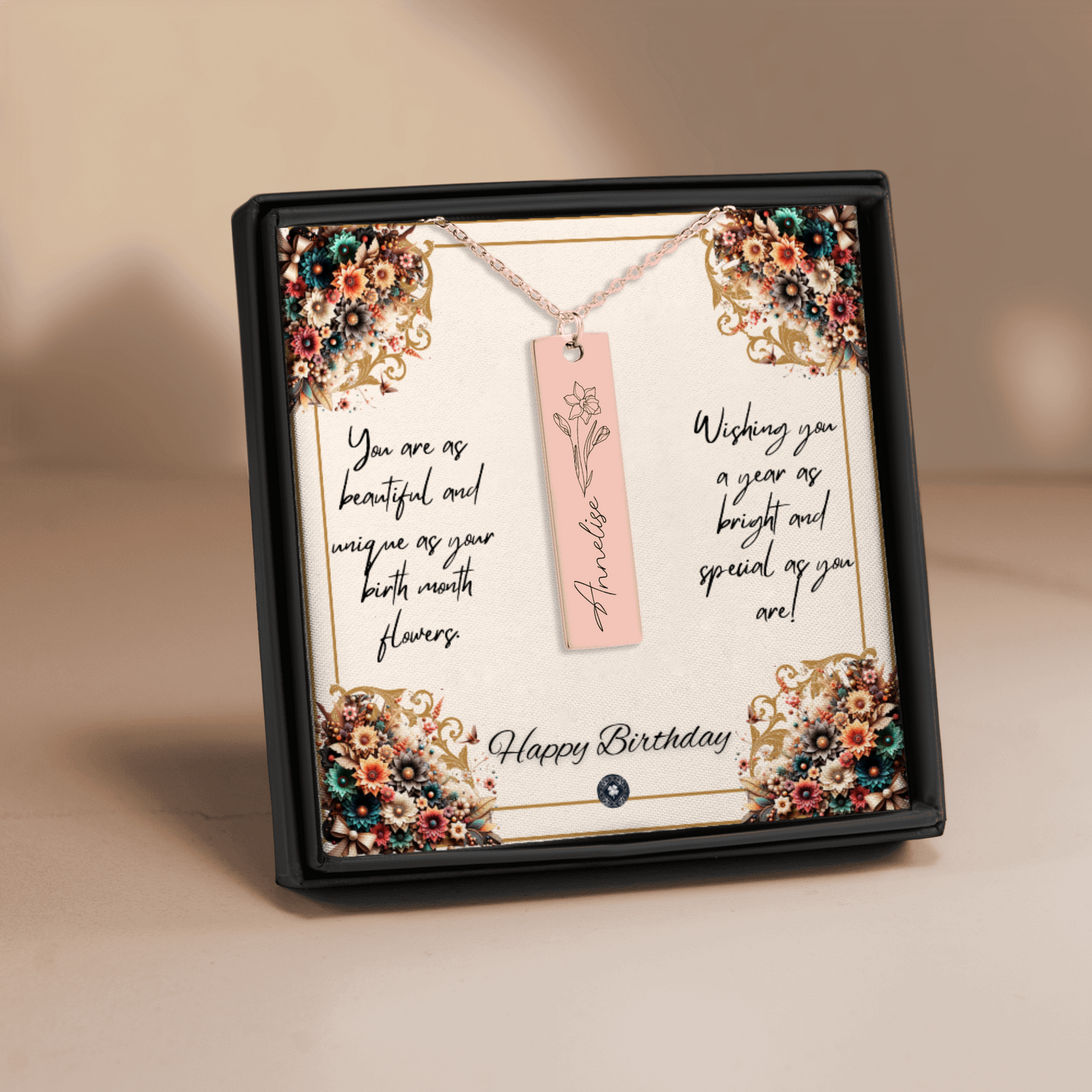 Name & Birth Flower Tag Necklace