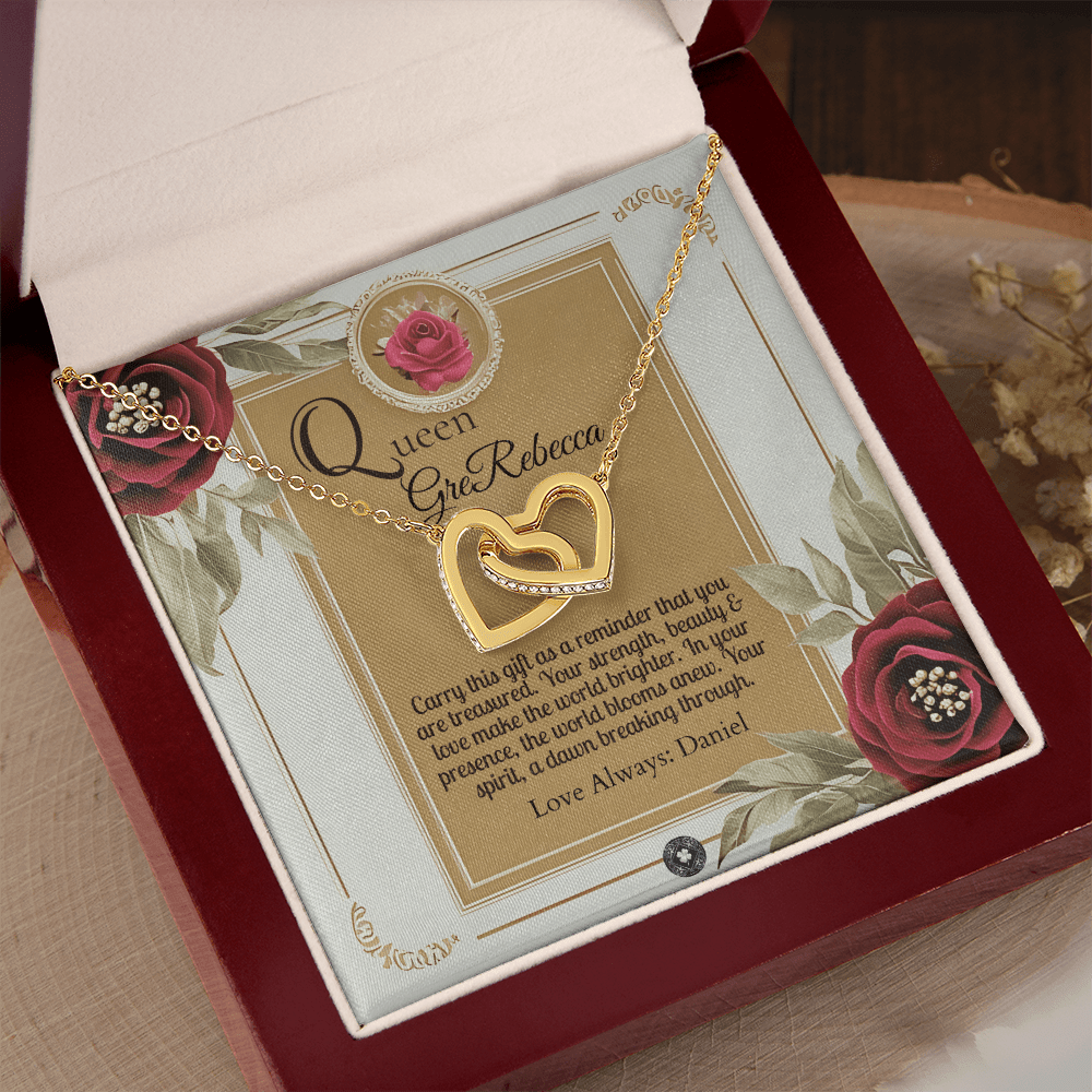 Interlocking Hearts Necklace: Queen Jewelry 18K Yellow Gold Mahogany Style Luxury Box with LED The Silver Clover & Co.