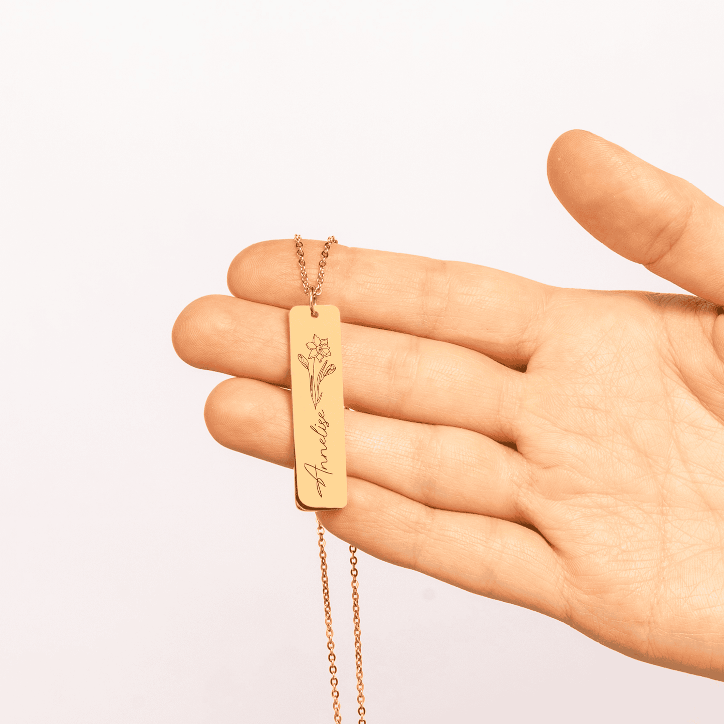 Name & Birth Flower Tag Necklace