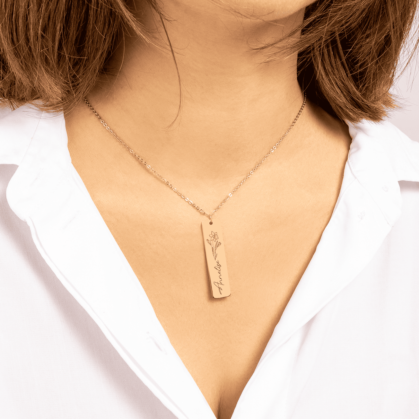 Name & Birth Flower Tag Necklace