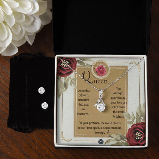 Alluring Beauty Necklace & Earring Set: Queen Jewelry Two Tone Box The Silver Clover & Co.