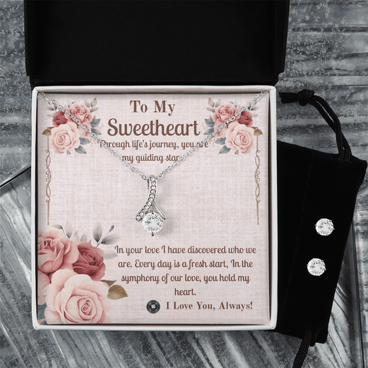 Alluring Beauty Necklace & Earring Set: Sweetheart Jewelry Two Tone Box The Silver Clover & Co.