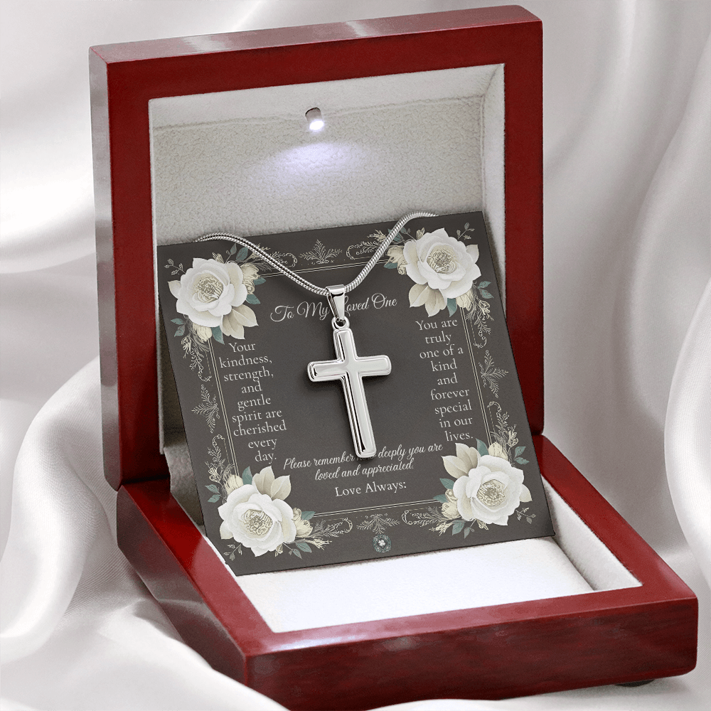 Artisan Cross Necklace: Angel Jewelry Mahogany Style Luxury Box with LED The Silver Clover & Co.