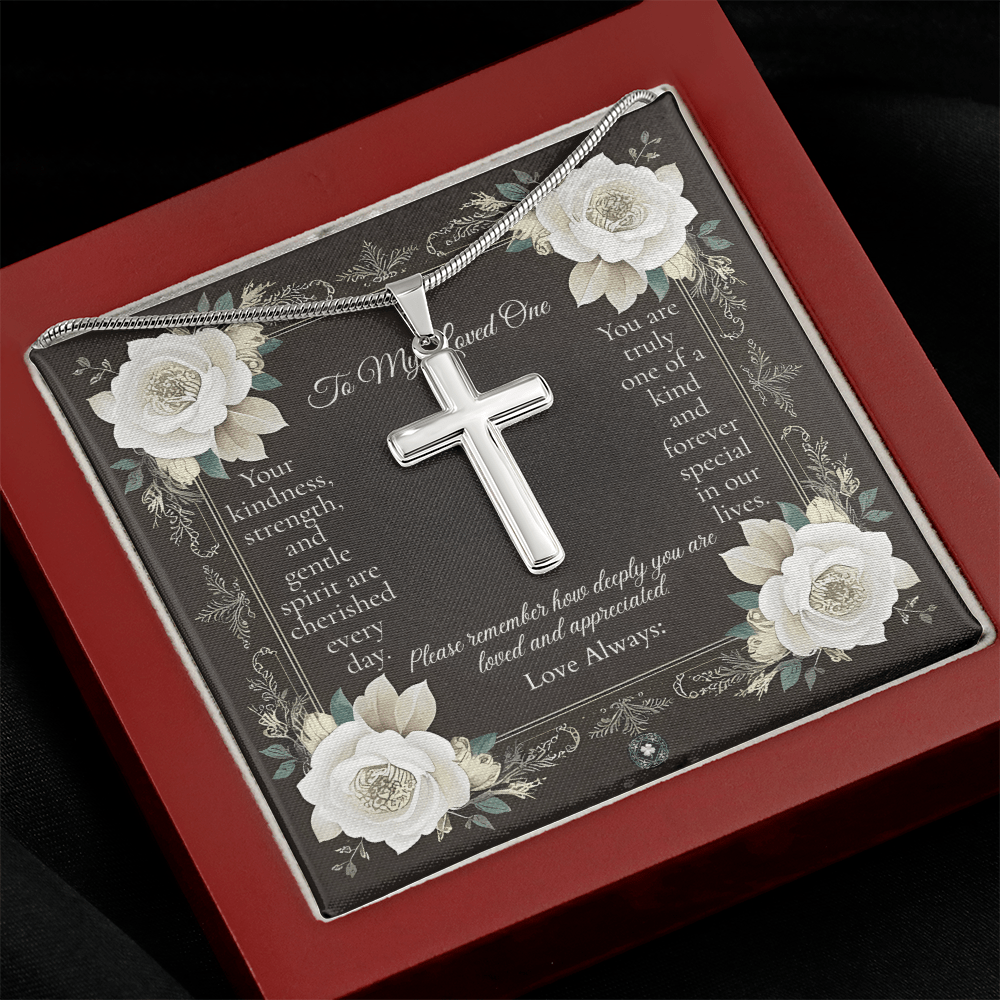 Artisan Cross Necklace: Angel Jewelry Mahogany Style Luxury Box with LED The Silver Clover & Co.