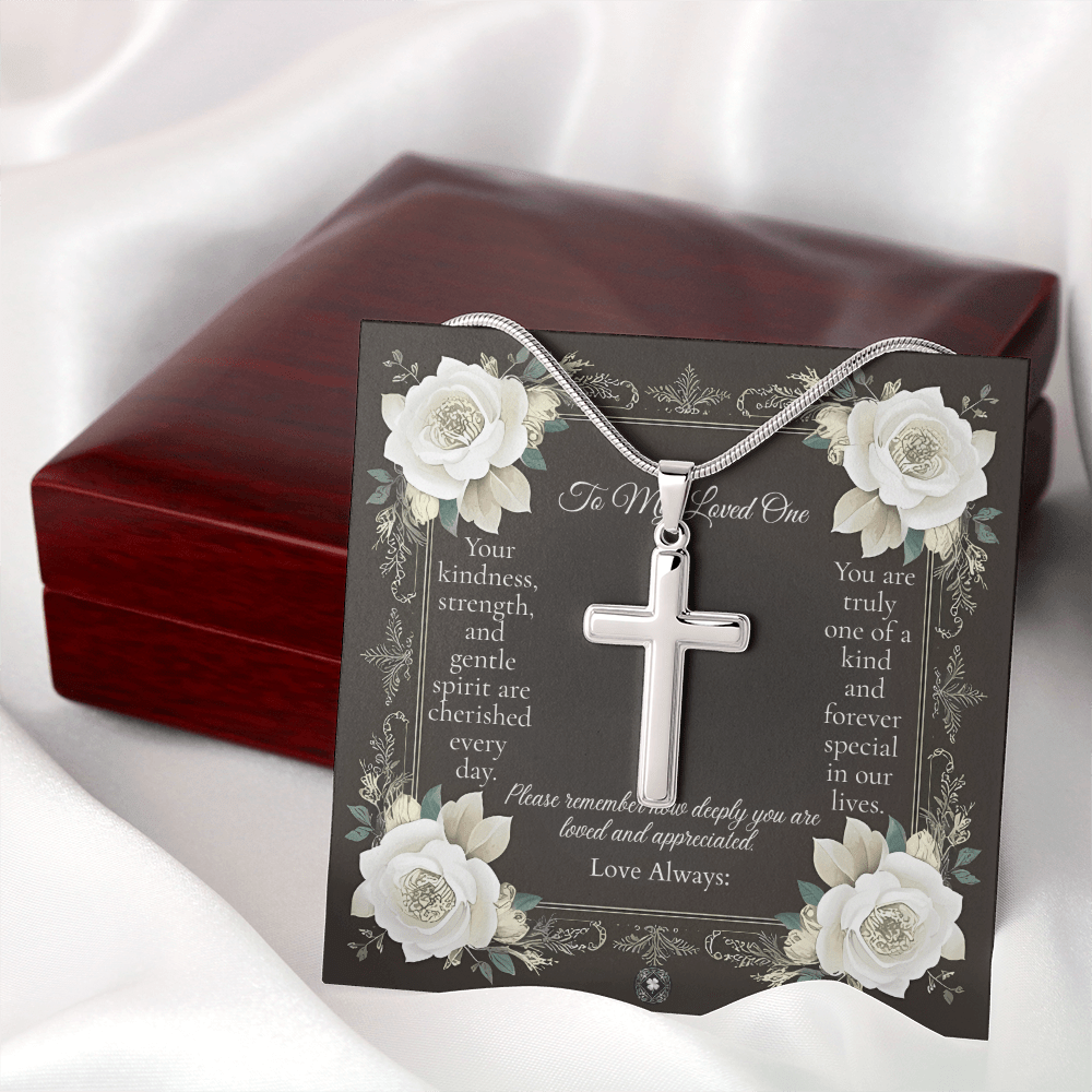 Artisan Cross Necklace: Angel Jewelry Mahogany Style Luxury Box with LED The Silver Clover & Co.