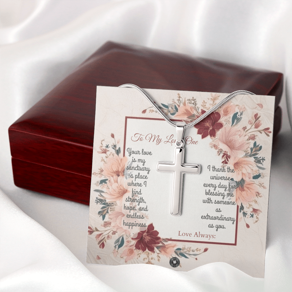 Artisan Cross Necklace: Darling Jewelry Mahogany Style Luxury Box with LED The Silver Clover & Co.