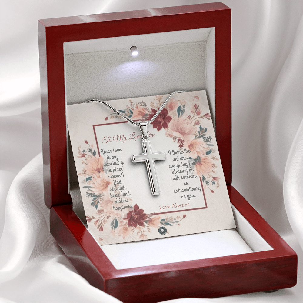 Artisan Cross Necklace: Darling Jewelry Mahogany Style Luxury Box with LED The Silver Clover & Co.
