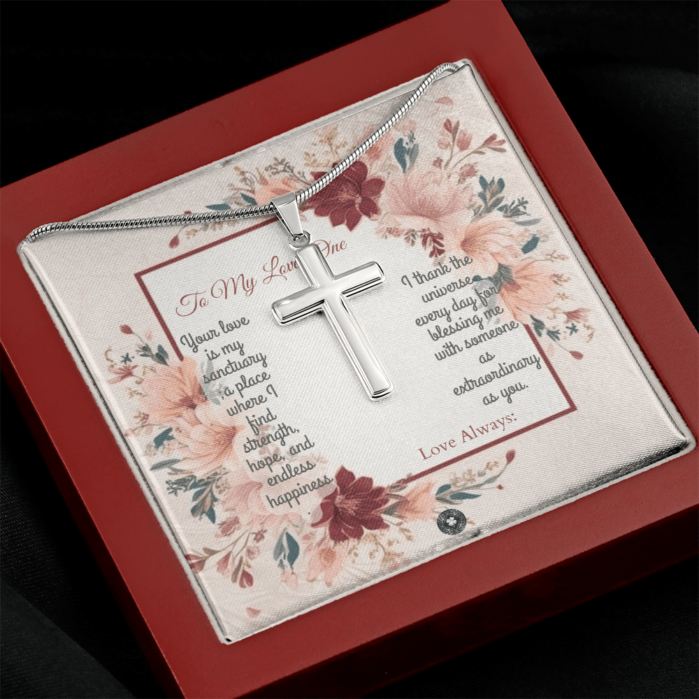 Artisan Cross Necklace: Darling Jewelry Mahogany Style Luxury Box with LED The Silver Clover & Co.