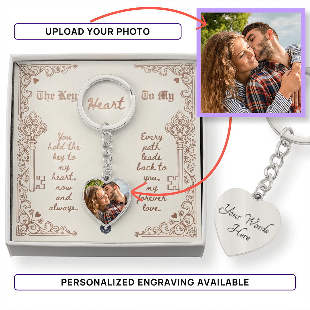 Custom Photo Upload Heart Keychain: Key To My Heart