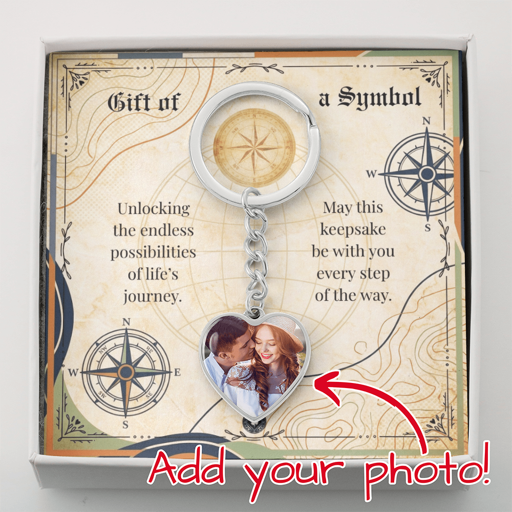 Custom Photo Upload Heart Keychain: Compass Journey