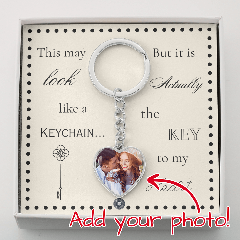 Custom Photo Upload Heart Keychain: Boho Love