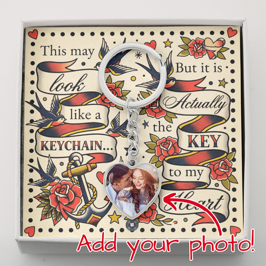 Custom Photo Upload Heart Keychain: Vintage Love
