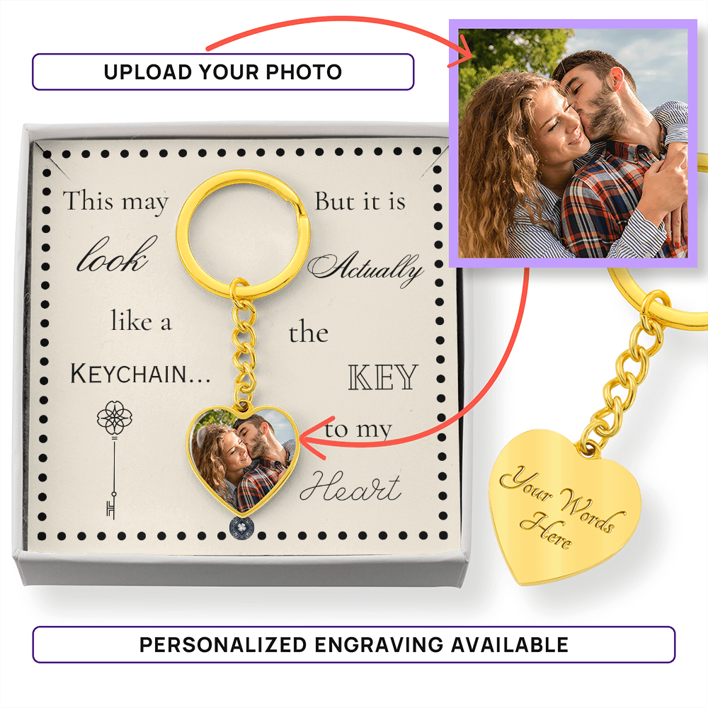 Custom Photo Upload Heart Keychain: Boho Love