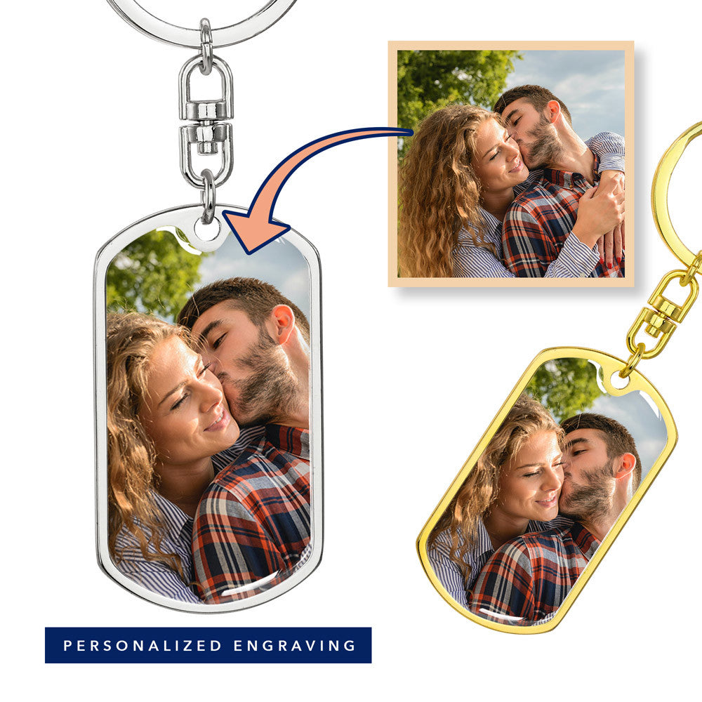 Custom Photo Upload Dog Tag Keychain: Compass Journey