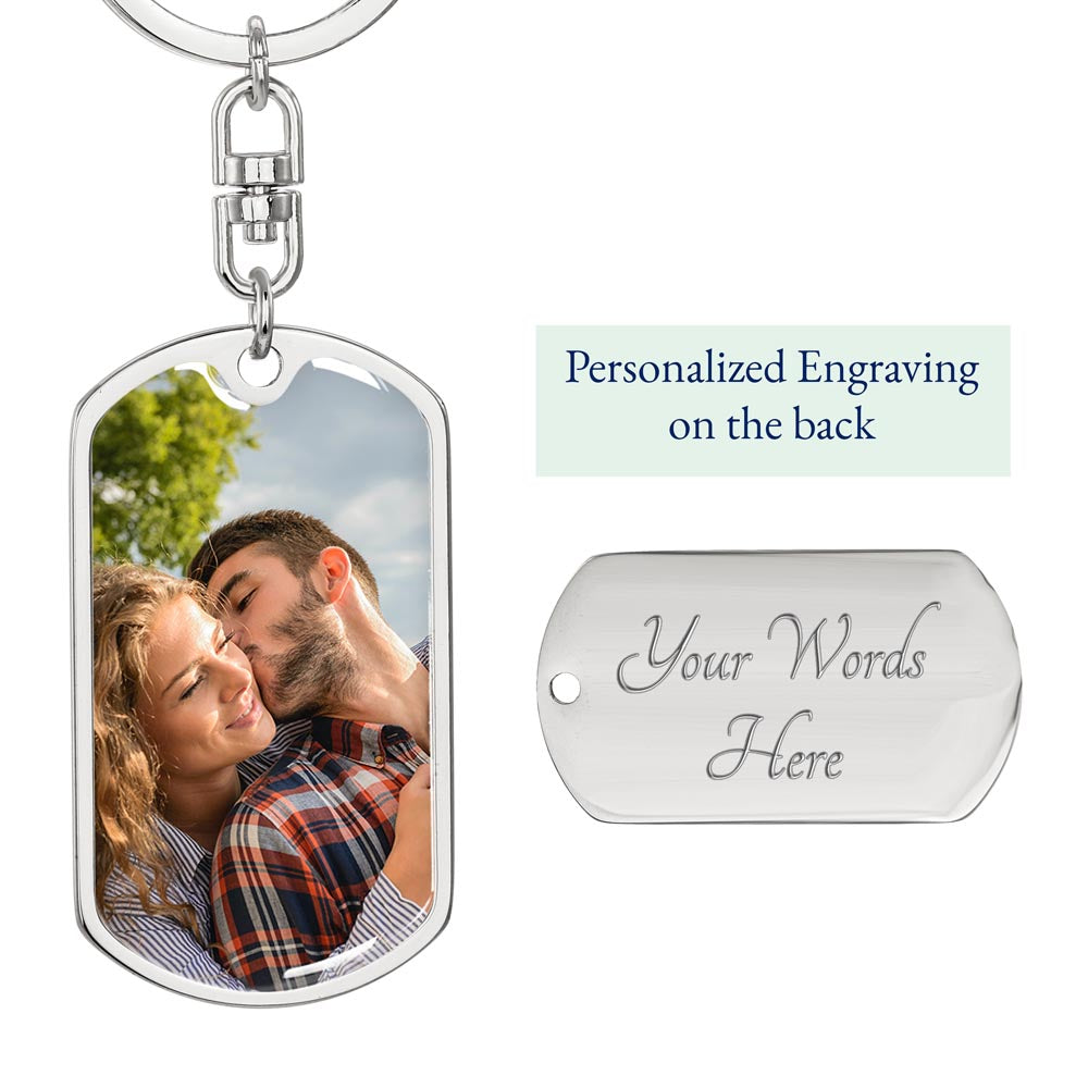 Custom Photo Upload Dog Tag Keychain: Compass Journey