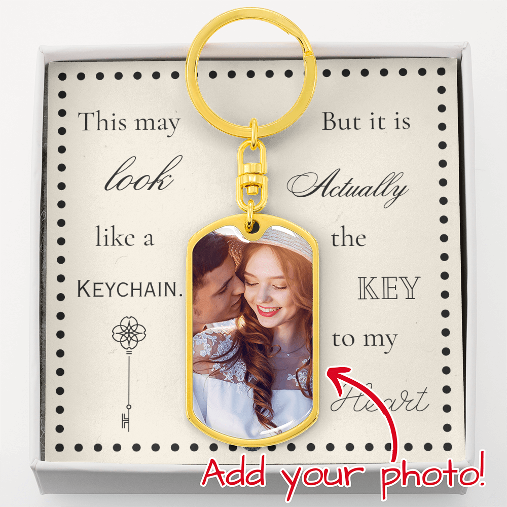 Custom Photo Upload Dog Tag Keychain: Boho Love