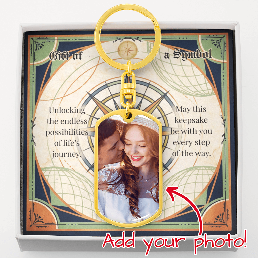Custom Photo Upload Dog Tag Keychain: Compass Journey