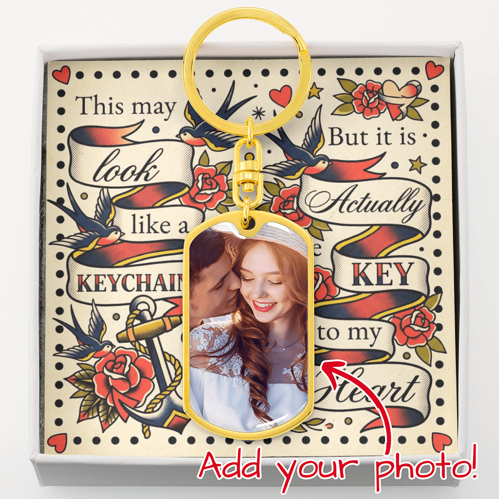 Custom Photo Upload Dog Tag Keychain: Vintage Love
