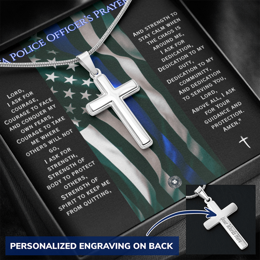Custom Engraved Artisan Cross Necklace: A Police Officer's Prayer