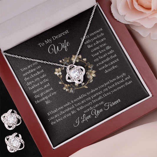 Love Knot Necklace & Earring Set: Ebony Lotus Wifey