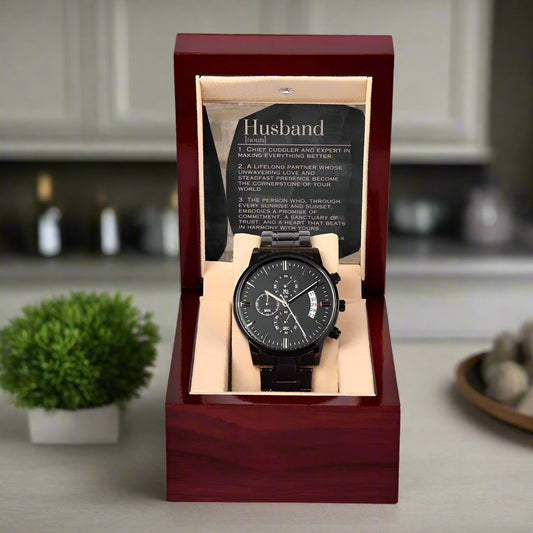 Black Chronograph Watch: For Husband