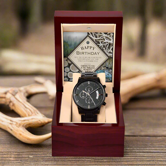 Black Chronograph Watch: Nature Birthday