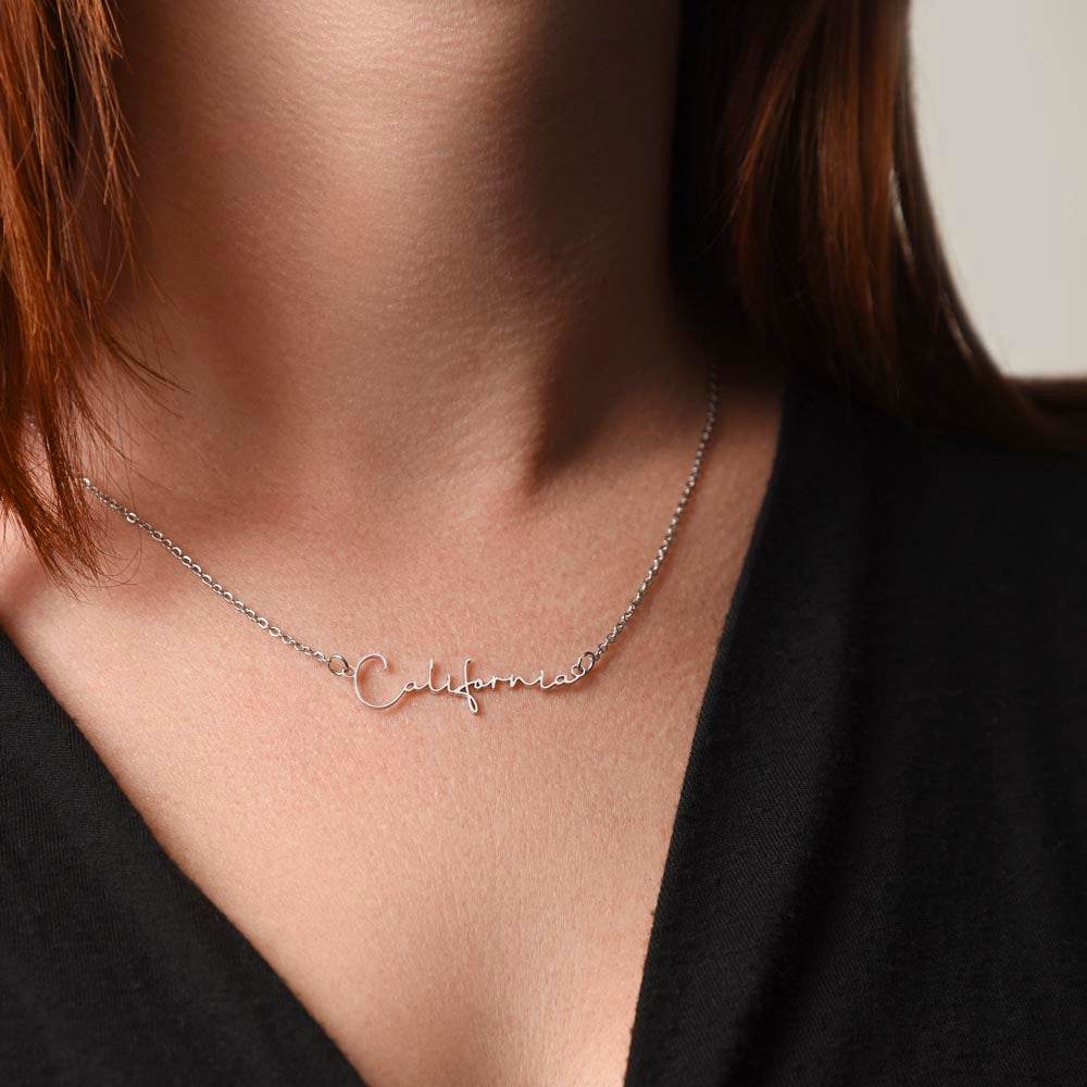 Custom Horizontal Signature Name Necklace: Fantastic Happy Birthday