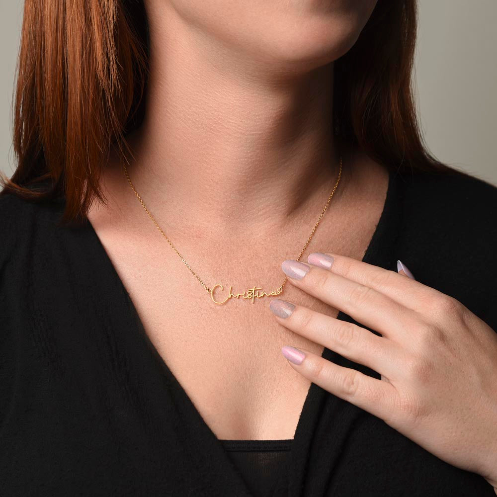 Custom Horizontal Signature Name Necklace: Fantastic Happy Birthday