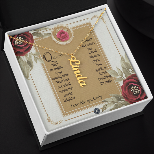 Vertical Name Necklace: Queen