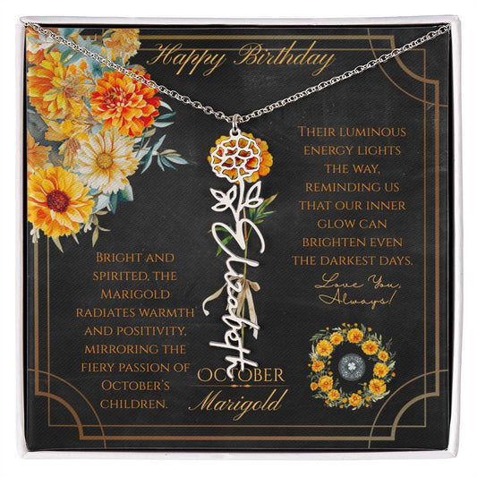 Birth Flower & Name Necklace: Onyx October
