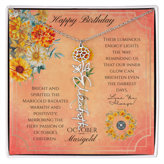 Birth Flower & Name Necklace: October