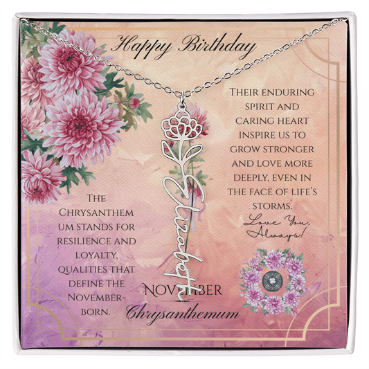 Birth Flower & Name Necklace: November