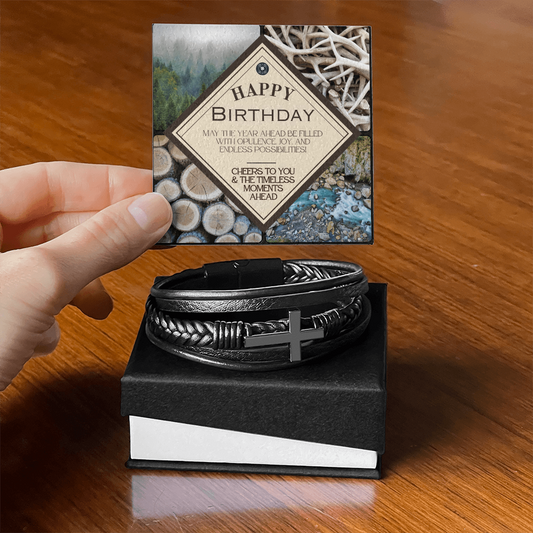 Men's Cross Bracelet: Nature Birthday