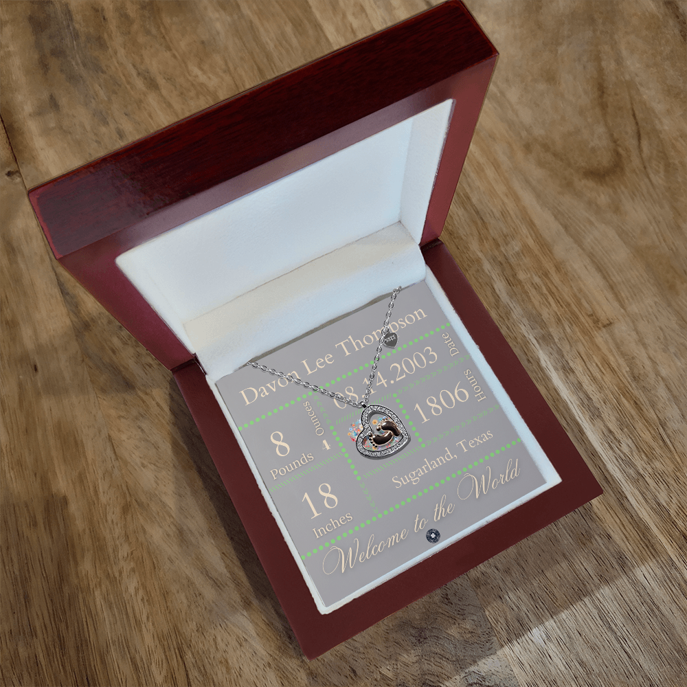 Baby Feet & Heart Announcement Necklace: Green