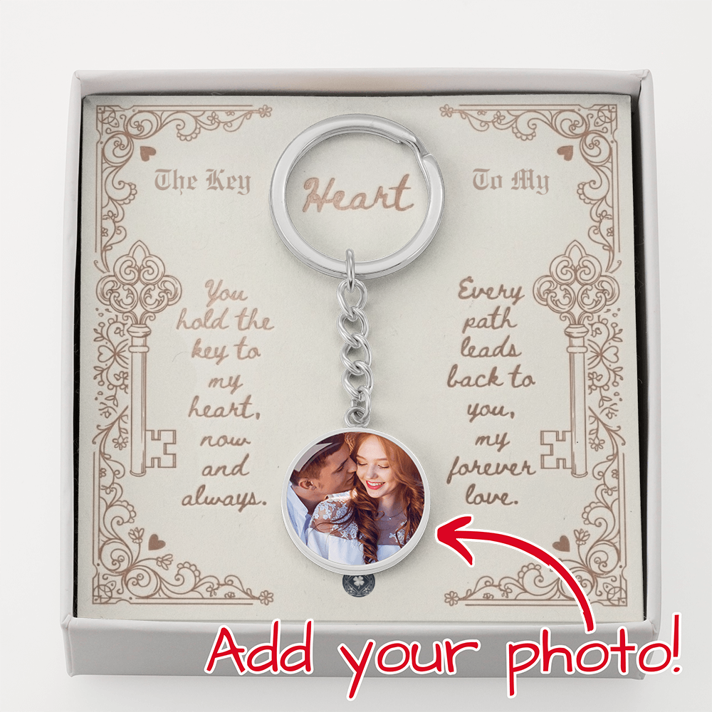 Custom Photo Upload Circle Keychain: Key to My Heart